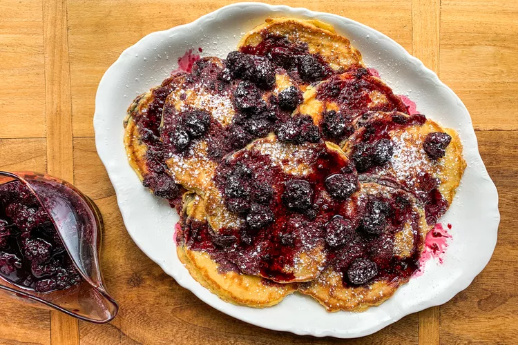 Brown Butter Pancakes with Sheet Pan Berry Syrup