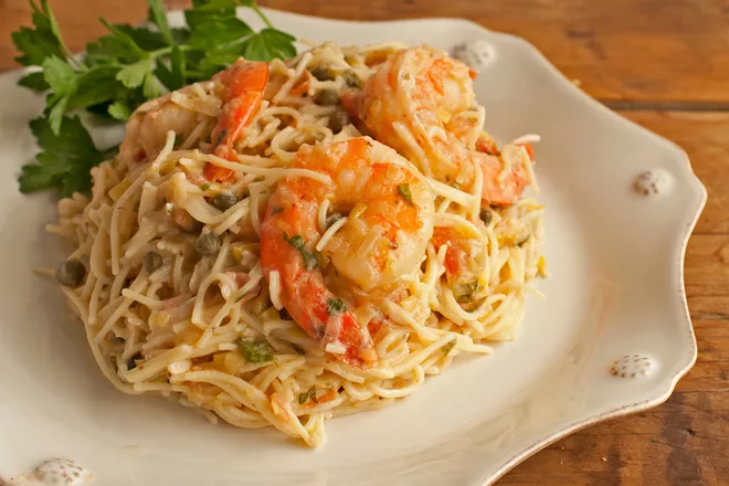 Shrimp Capellini with Gorgonzola-Garlic Butter Sauce